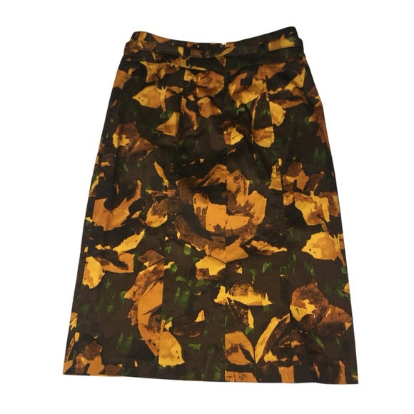 New York & Company Abtract Floral Brown Yellow Stretch Pencil Skirt - Women’s 2 - Picture 6 of 12